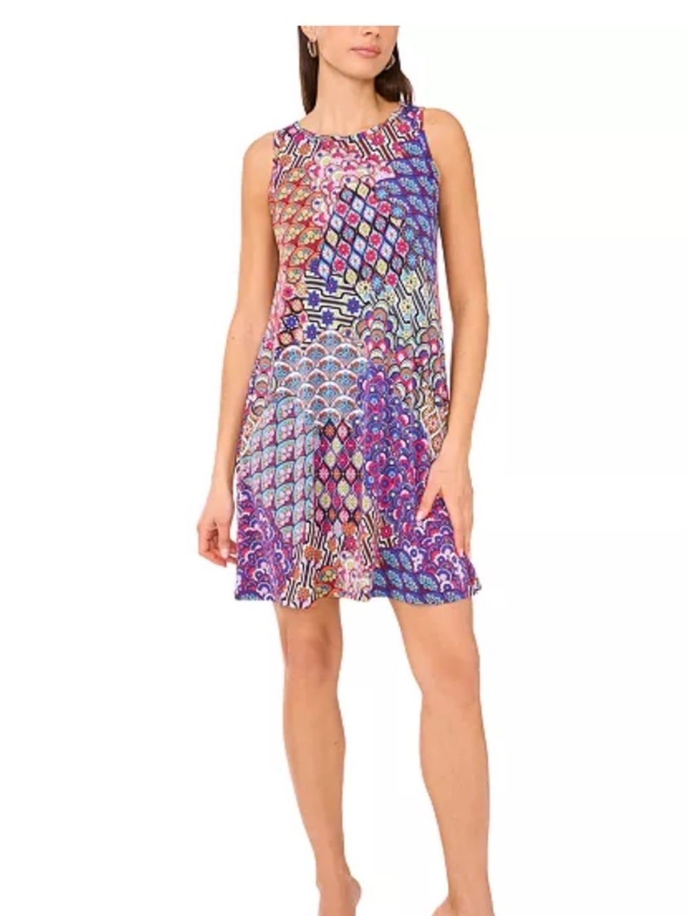 MSK
Women's Mixed-Print Keyhole-Back Swing Dress